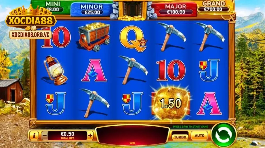 Hệ thống biểu tượng đa dạng trong Mines Gold xocdia88 với vàng, kim cương và các icon đặc biệt.